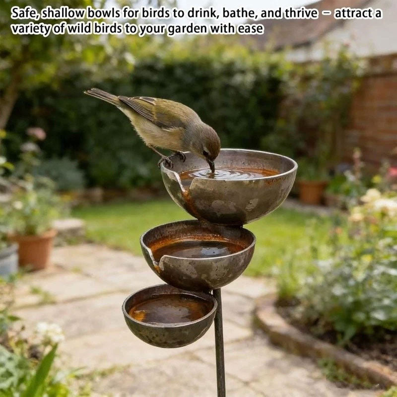 Vintage Iron Bird Bath - Rustic Garden Stake Water Bowl & Outdoor Decor